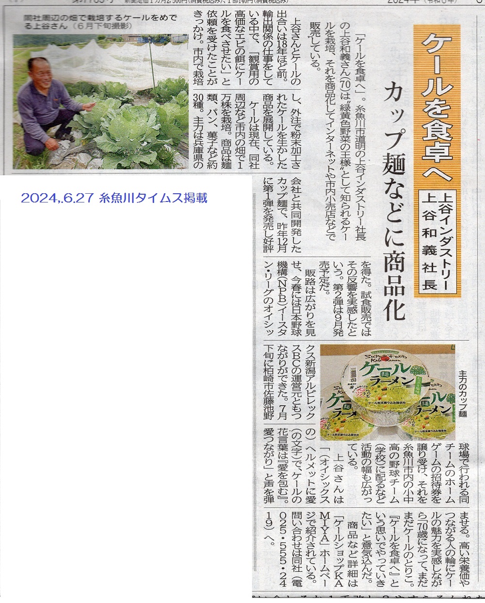 ケールカップ麺販売 メディア掲載記事